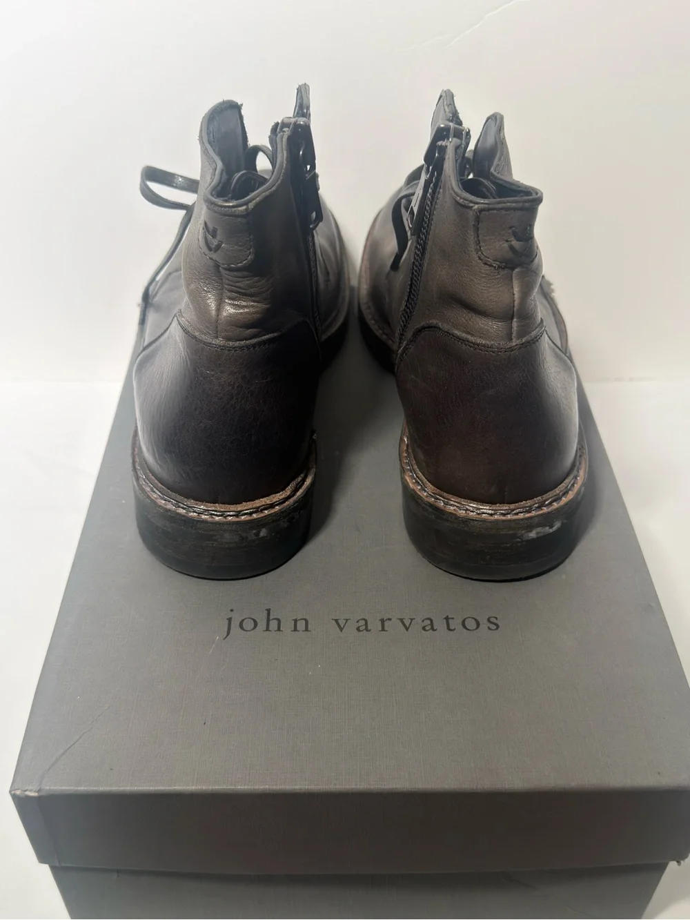 John Varvatos Dark Brown Leather Lace-Up Combat Boots